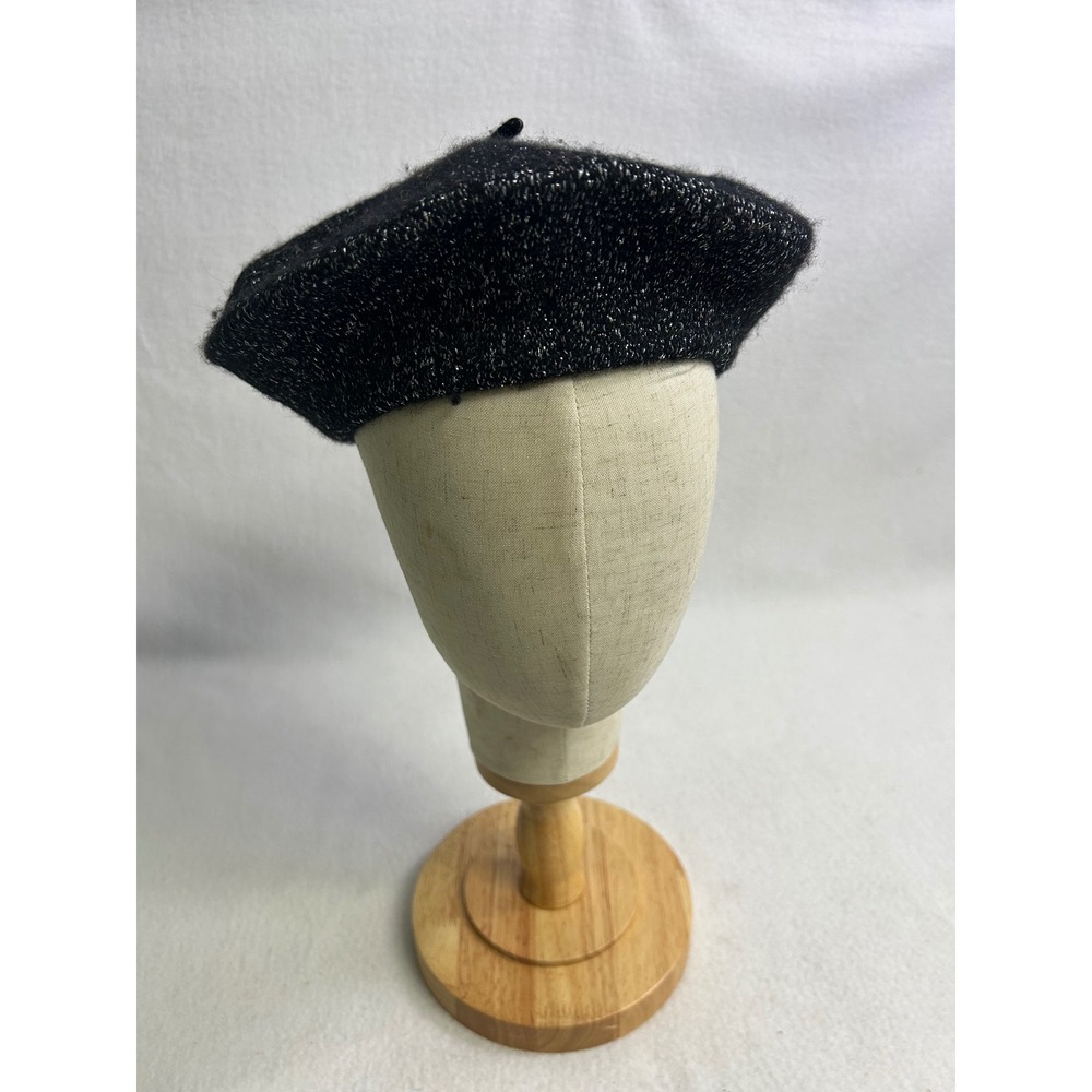French Chic Women OS Black Silver Metallic Sparkle Wool Beret Hat